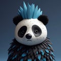 Blue Mohawk Panda Bear Figurine With Exotic Bird Inspired Design Royalty Free Stock Photo
