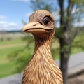 Handmade Wood Carving Of An Ostrich Bird With Shiny Eyes Royalty Free Stock Photo