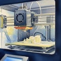 3D printer in action creating detailed architectural model on build platform Royalty Free Stock Photo
