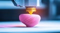 A 3D printer in action, creating a detailed pink, ribbed object. Royalty Free Stock Photo