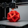 A 3D printer is actively creating a geometric object, likely a complex polyhedron, using Royalty Free Stock Photo