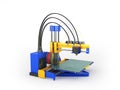 3d printer blue 3d rendering on white background