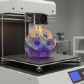 A 3D printer crafting a complex geometric structure resembling a polyhedron with Royalty Free Stock Photo