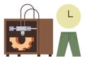 3D Printer Crafting Gear Next to Green Pants and Size Icon Royalty Free Stock Photo