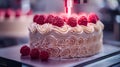 A 3D printer creates a cake with a swirl design and raspberries Royalty Free Stock Photo