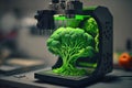 3d printer creates a piece of broccoli, created with Generative AI technology