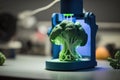 3d printer creates a piece of broccoli, created with Generative AI technology