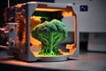 3d printer creates a piece of green broccoli created with Generative AI technology