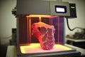 3d printer creates a piece of meat, created with Generative AI technology