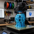 3d printer creating blue object Royalty Free Stock Photo