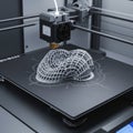 A 3D printer creating a complex, geometric structure with a lattice design