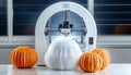 3 d printer creating decorative knitted pumpkins Royalty Free Stock Photo