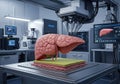 3D printer creating a detailed anatomical model of a human liver in a modern laboratory, showcasing advanced technology and Royalty Free Stock Photo