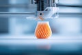 3D printer creating a detailed orange and white decorative item in a modern workspace environment Royalty Free Stock Photo