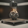 A 3D printer is creating a geometric structure resembling a wireframe polyhedron. Th Royalty Free Stock Photo