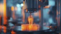3D Printer Creating Glowing Orange Object in Industrial Setting