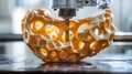 3D Printer Creating Intricate Orange Structure in Modern Workshop, Daytime Royalty Free Stock Photo