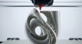 3D Printer Creating Intricate White Object, Close-Up View Royalty Free Stock Photo