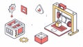 3D printer creating object, additive manufacturing, digital fabrication and rapid prototyping vector design Generative AI