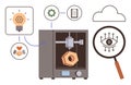 3D Printer Creating Object with Concept Icons Representing Innovation, Collaboration, and Cloud Storage Royalty Free Stock Photo