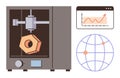 3D Printer Creating Object with Data Analytics Graph and Global Connectivity Map Royalty Free Stock Photo