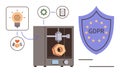 3D Printer Creating Object with GDPR Shield and Innovation Icons Highlighting Data Privacy Royalty Free Stock Photo