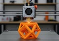 3d printer creating an orange geometric structure Royalty Free Stock Photo