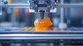 3d printer creating orange plastic prototype in laboratory