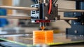 3d printer creating orange prototype in laboratory setting Royalty Free Stock Photo