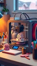 3D Printer Creating Pink Object on Desk in Home Office Royalty Free Stock Photo