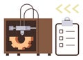 3D Printer Creating Prototype with Clipboard Checklist for Workflow Management Royalty Free Stock Photo
