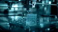 3d printer creating a transparent cube with precise details in a high-tech laboratory, close-up view with a futuristic Royalty Free Stock Photo