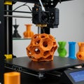 A 3D printer extruding orange filament to create a complex geometric structure Royalty Free Stock Photo