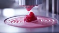 3D printer extruding yogurt swirls topped with fruit puree . Royalty Free Stock Photo