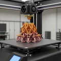 A 3D printer fabricates an intricately designed, multicolored object with elaborate Royalty Free Stock Photo