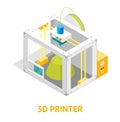 3d Printer Flat Design Style Isometric View. Vector