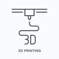 3D printer flat line icon. Vector outline illustration of prototype printing. Plastic manufacturing thin linear logo