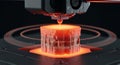 3D Printer Head Crafting a Luminous Orange Geometric Structure with Filament Deposition Against a Dark Backdrop Royalty Free Stock Photo