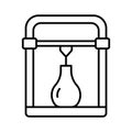 3D printer icon. Linear logo of device printing vase. Black simple illustration of modeling, modern technology. Contour isolated