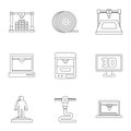 3d printer icon set, outline style