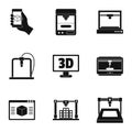 3d printer icon set, simple style