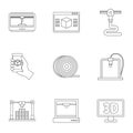 3d printer innovation icon set, outline style