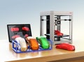 3D printer, laptop and product color samples Royalty Free Stock Photo