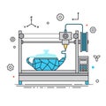 3D Printer lines design vector illustration. The printing process on the 3D printer Flat design with icon set