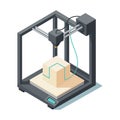 3D printer machine creating geometric object in modern detailed isometric style vector illustration Royalty Free Stock Photo