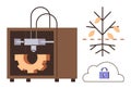 3D Printer Manufacturing Gears, Secured Cloud Storage, and Sustainable Growth Concept Royalty Free Stock Photo