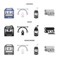 3D printer, newspaper printer, ink, pen. Typography set collection icons in cartoon,black,monochrome style vector symbol Royalty Free Stock Photo