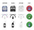 3D printer, newspaper printer, ink, pen. Typography set collection icons in cartoon,black,outline,flat style vector Royalty Free Stock Photo