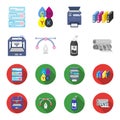 3D printer, newspaper printer, ink, pen. Typography set collection icons in cartoon,flat style vector symbol stock Royalty Free Stock Photo