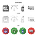 3D printer, newspaper printer, ink, pen. Typography set collection icons in flat,outline,monochrome style vector symbol